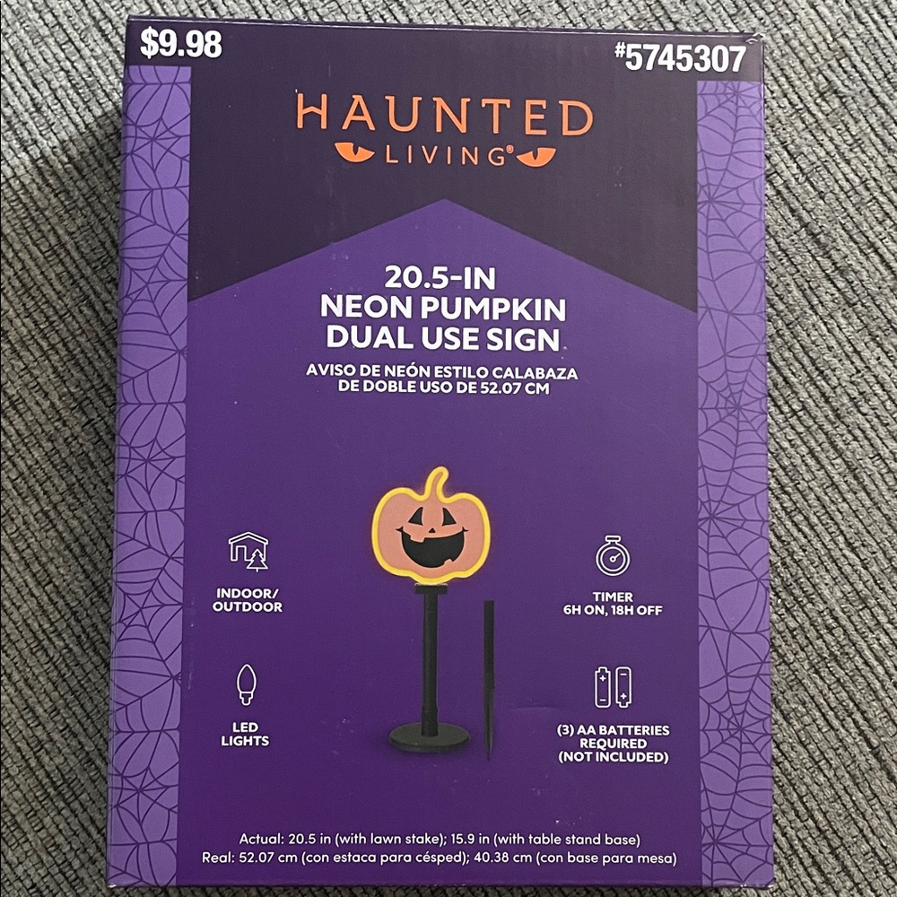 NIB- Haunted Living Neon Pumpkin Dual Use Sign - Black and Orange NWT